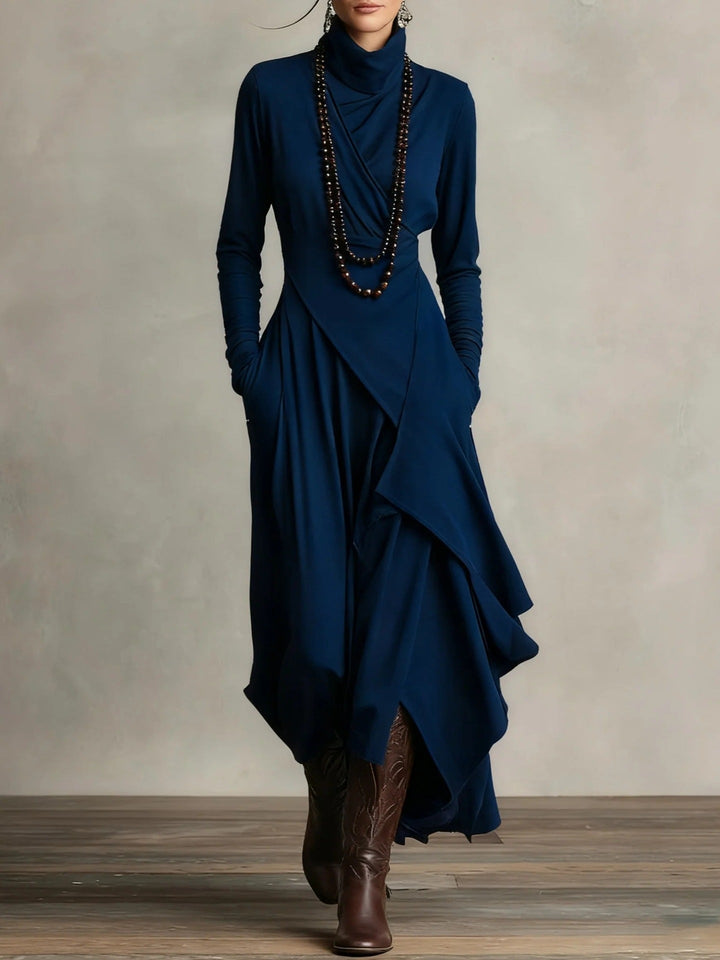 Natalia – Turtleneck Asymmetric Maxi Knit Dress