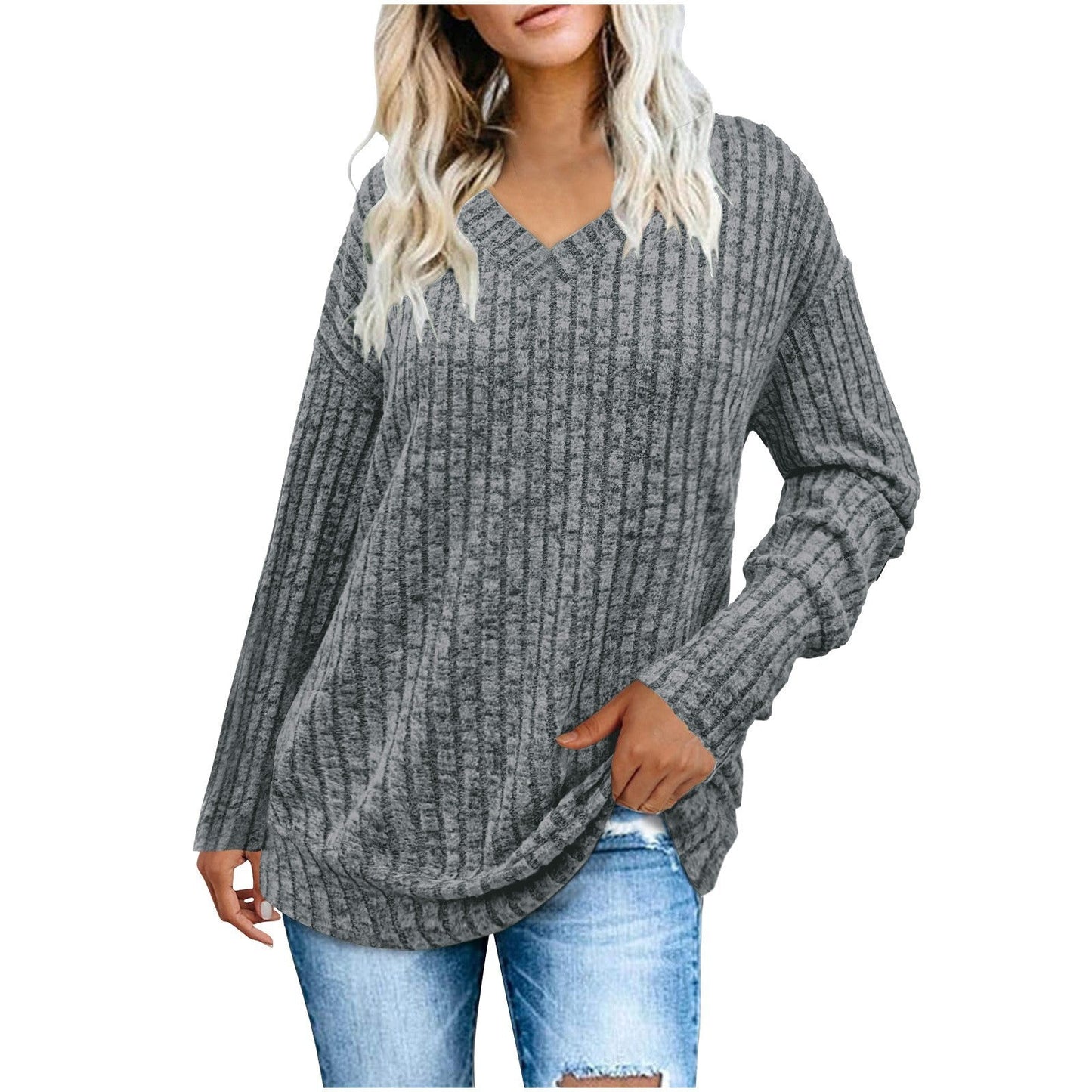 Barbara - Oversized Knit Sweater with V-Neck