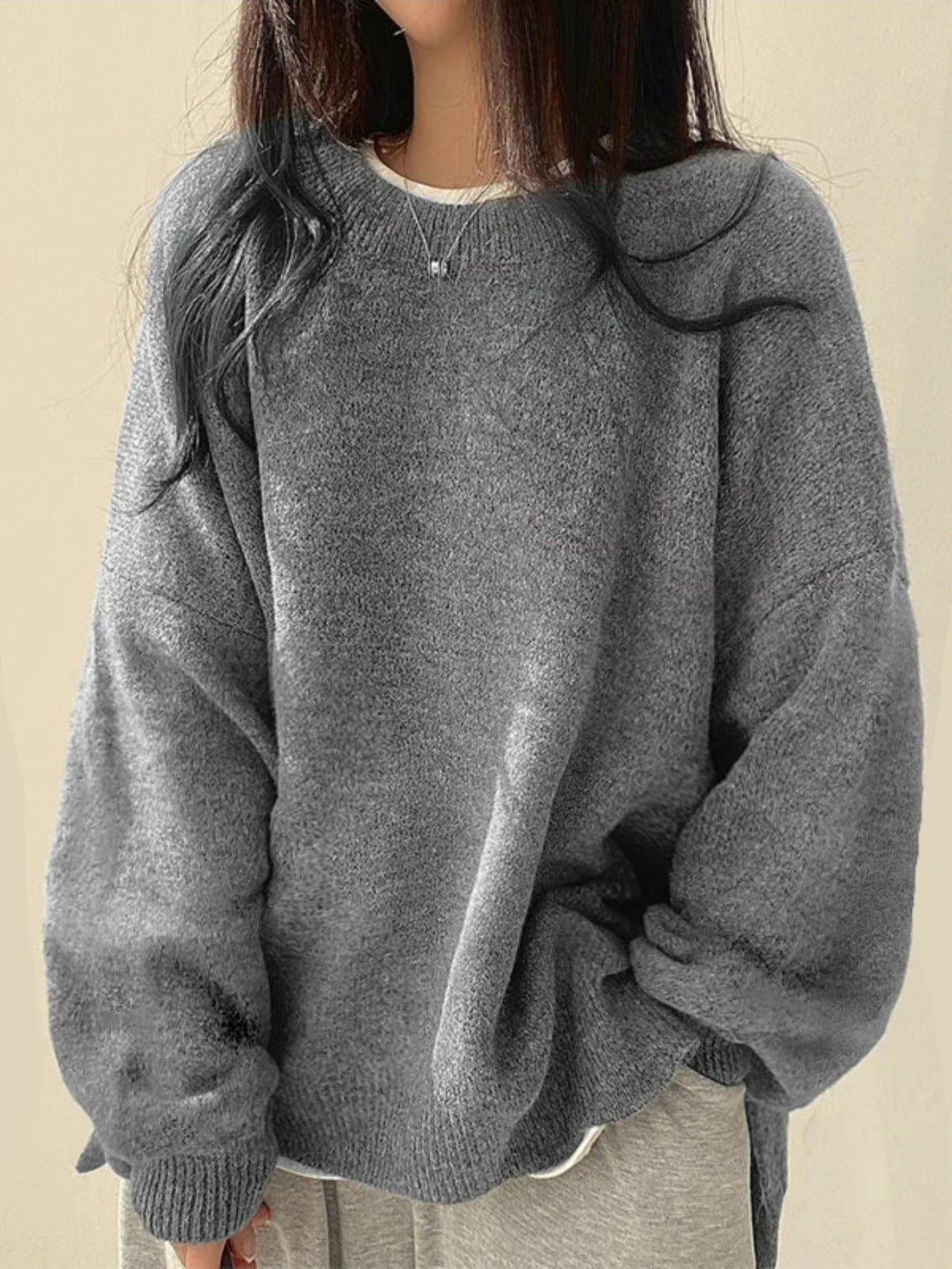 Edwina - Oversized Drop Shoulder Sweater with Split Hem