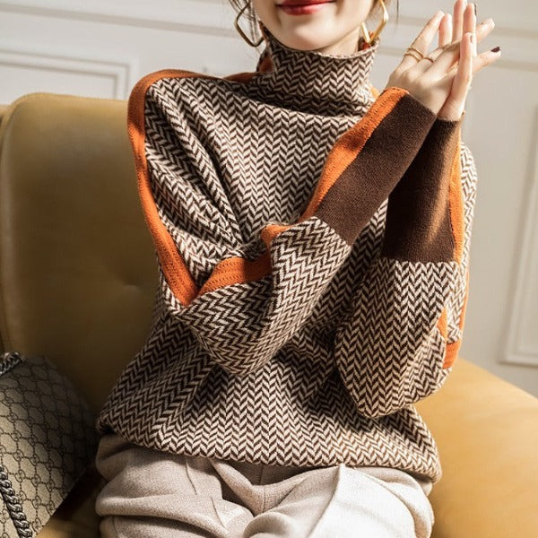 Grace – Effortlessly Elegant High-Neck Striped Sweater