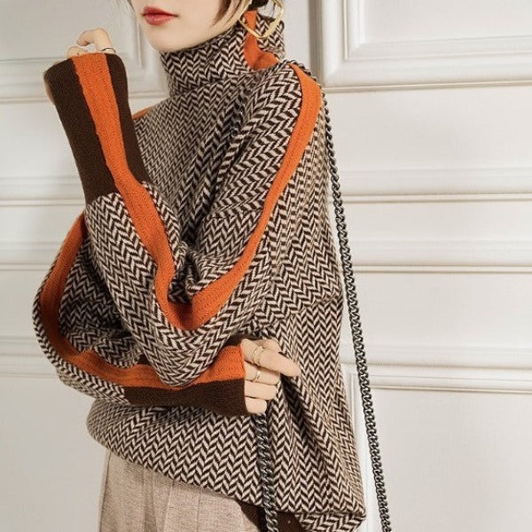 Grace – Effortlessly Elegant High-Neck Striped Sweater