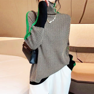 Grace – Effortlessly Elegant High-Neck Striped Sweater