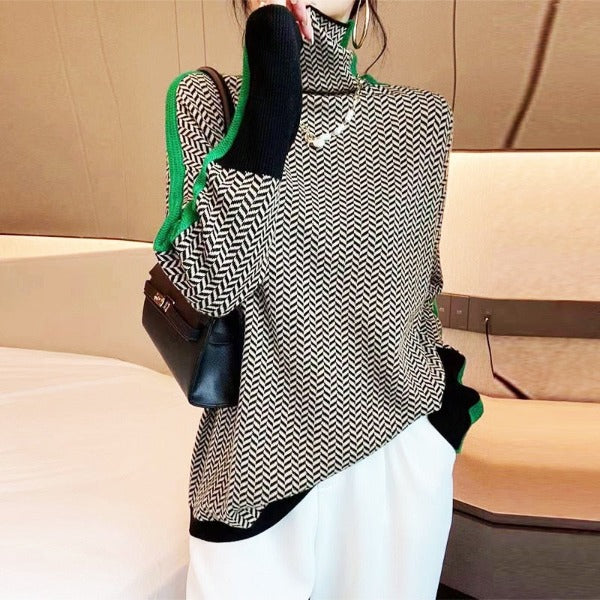 Grace – Effortlessly Elegant High-Neck Striped Sweater