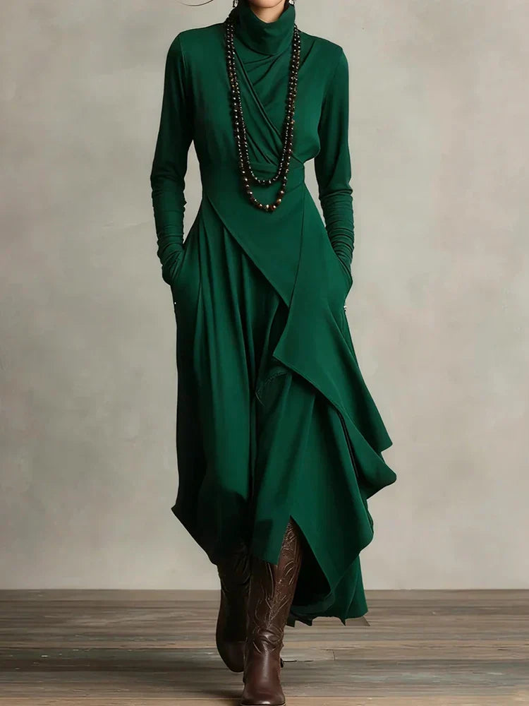 Natalia – Turtleneck Asymmetric Maxi Knit Dress