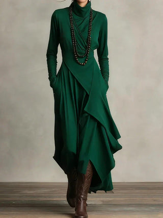 Natalia – Turtleneck Asymmetric Maxi Knit Dress