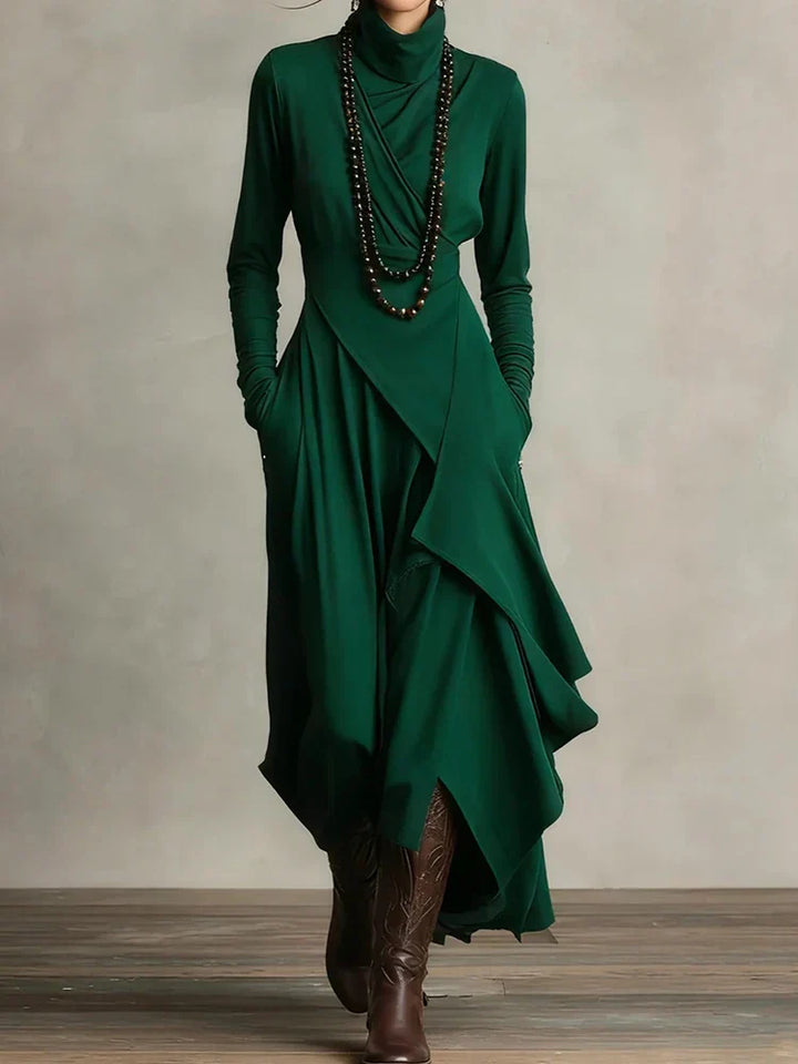 Natalia – Turtleneck Asymmetric Maxi Knit Dress
