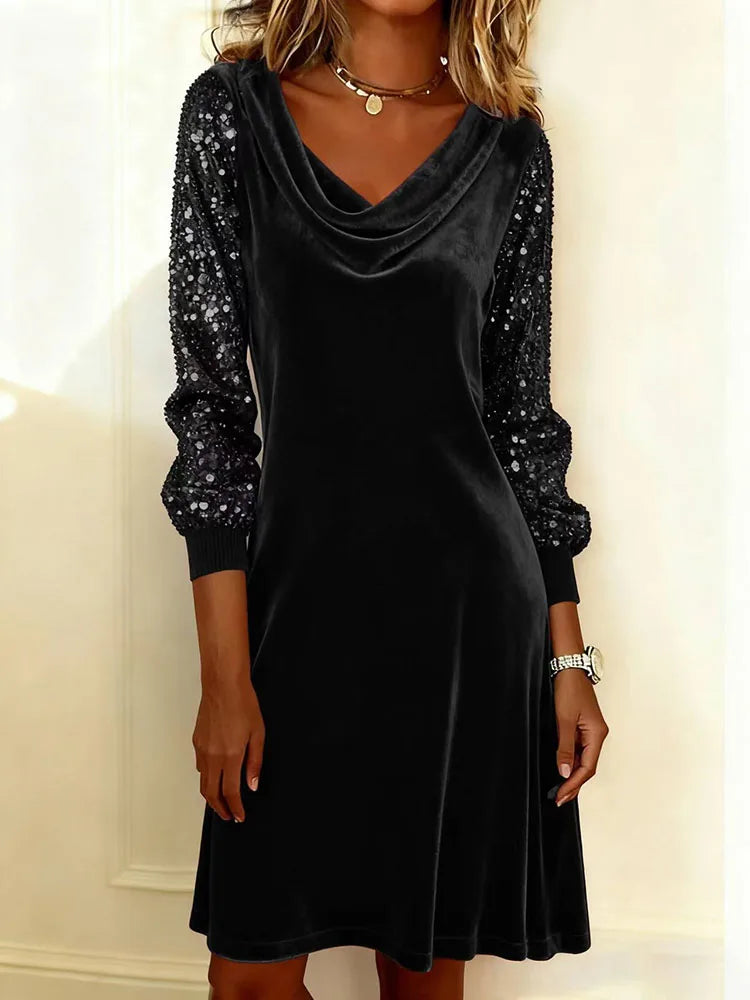 Aurora – Velvet Dress Featuring Shimmering Sleeves