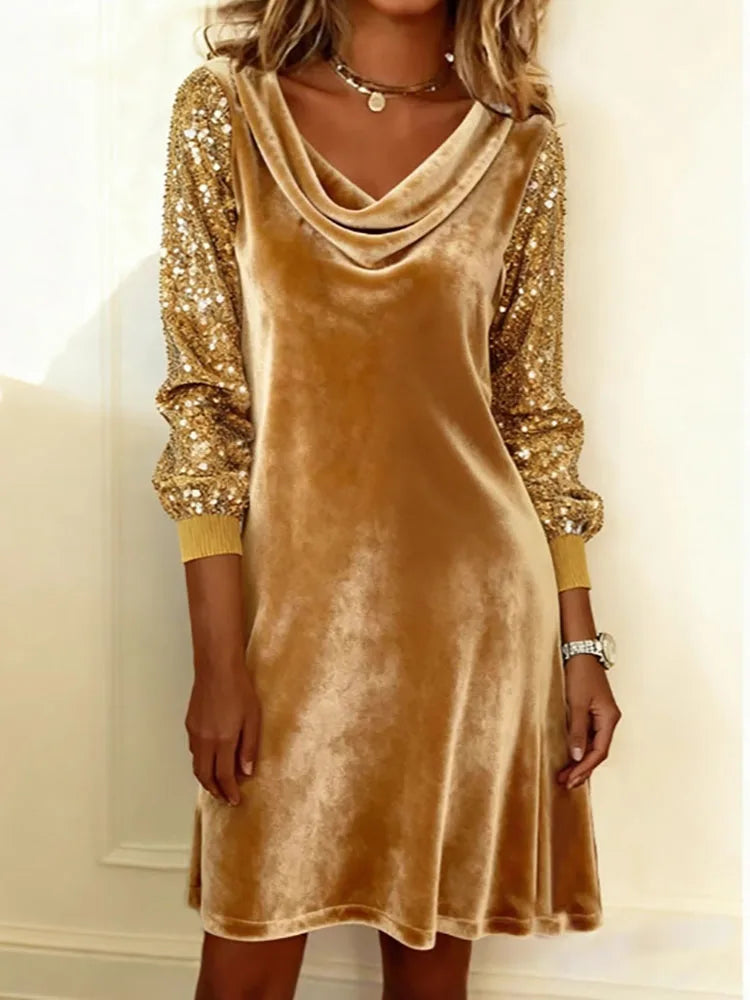 Aurora – Velvet Dress Featuring Shimmering Sleeves