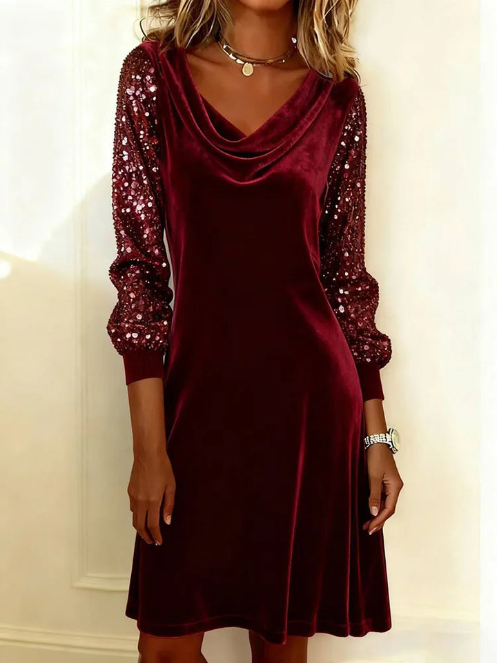 Aurora – Velvet Dress Featuring Shimmering Sleeves