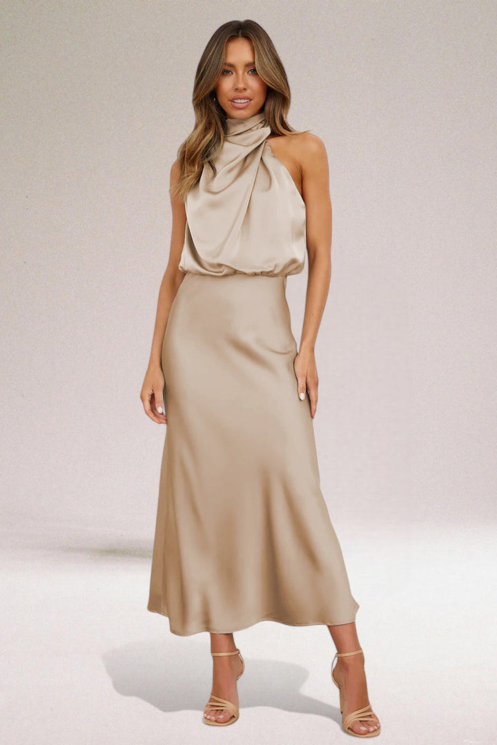 Flavia™ | Elegant Satin Halter Dress