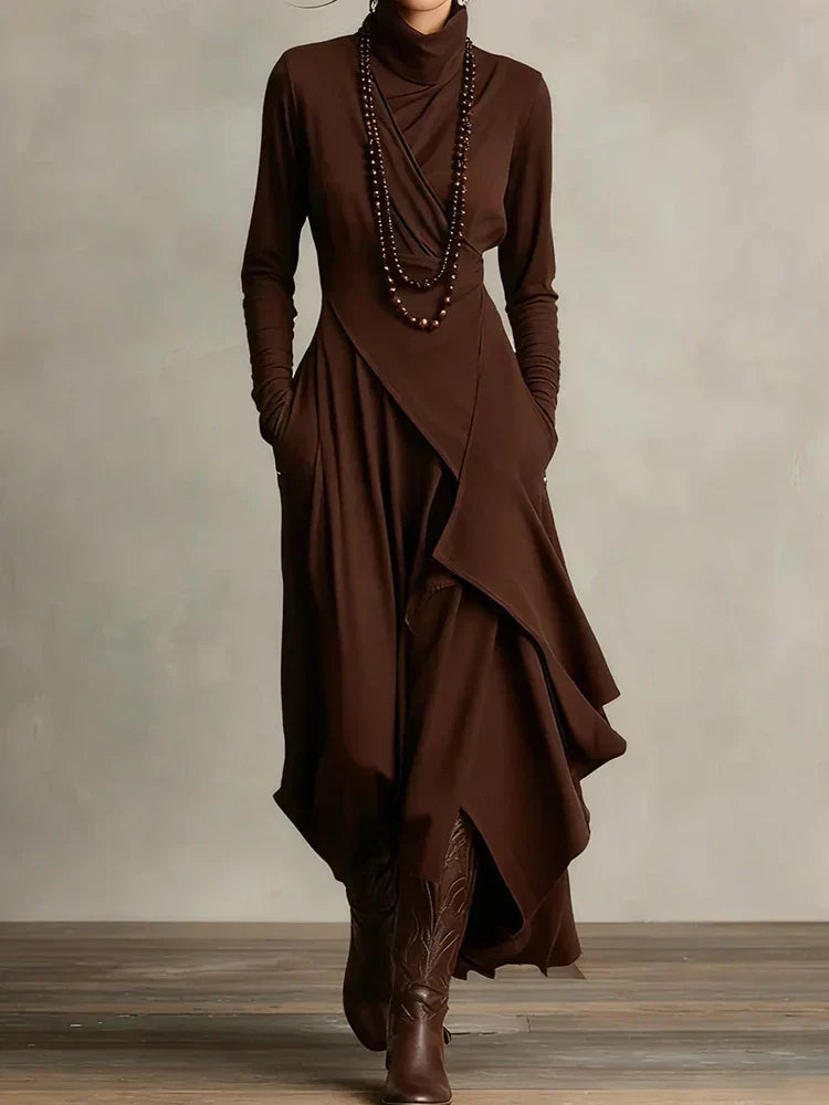Natalia – Turtleneck Asymmetric Maxi Knit Dress