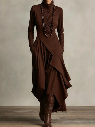 Natalia – Turtleneck Asymmetric Maxi Knit Dress