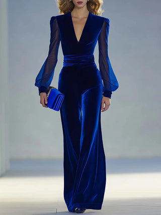 Sabrina – Sheer-Sleeved Velvet Jumpsuit