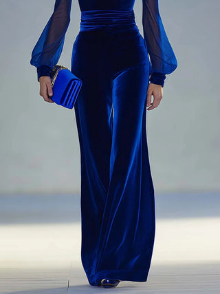 Sabrina – Sheer-Sleeved Velvet Jumpsuit