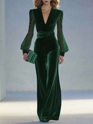 Sabrina – Sheer-Sleeved Velvet Jumpsuit