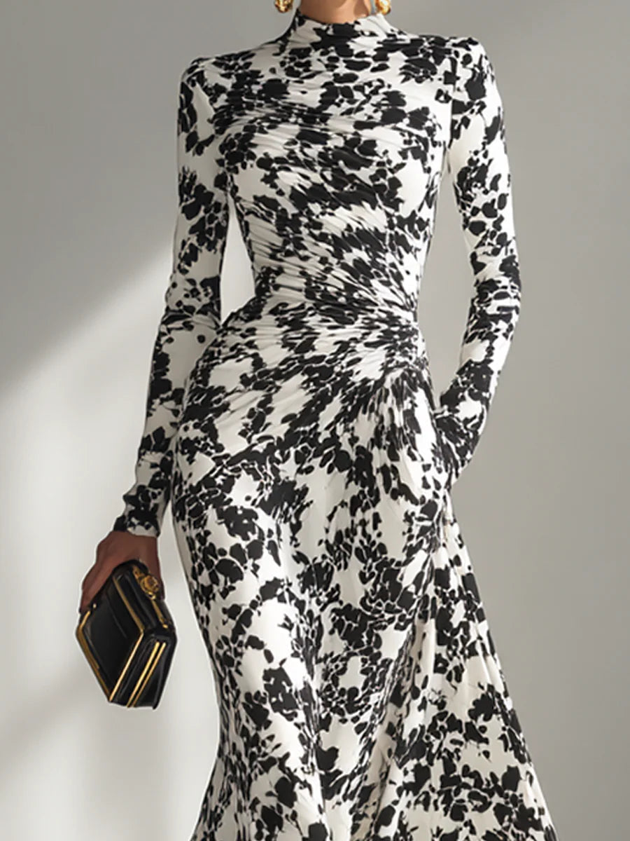 Elara – Monochrome Wrap Dress