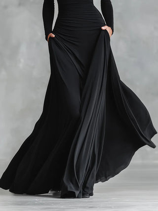 Adele – Elegant Black Crepe Maxi Dress