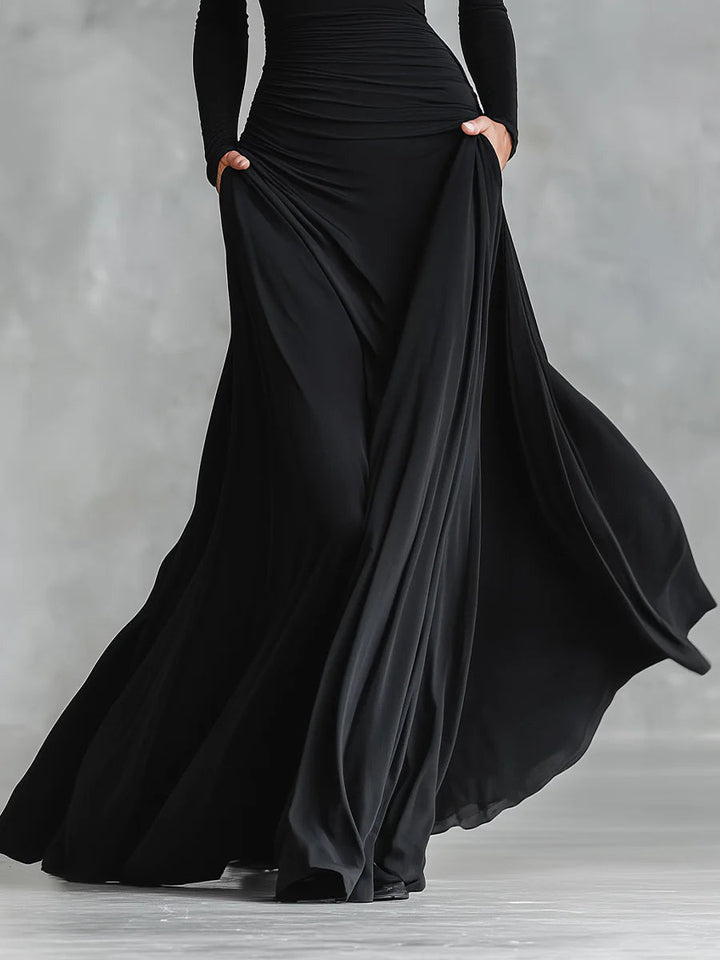 Adele – Elegant Black Crepe Maxi Dress
