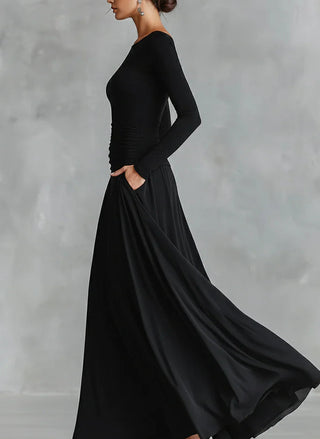 Adele – Elegant Black Crepe Maxi Dress