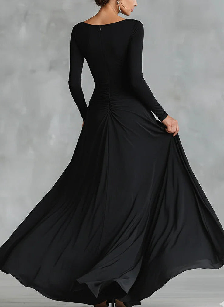 Adele – Elegant Black Crepe Maxi Dress