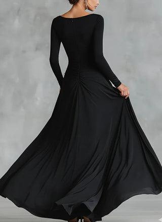 Adele – Elegant Black Crepe Maxi Dress