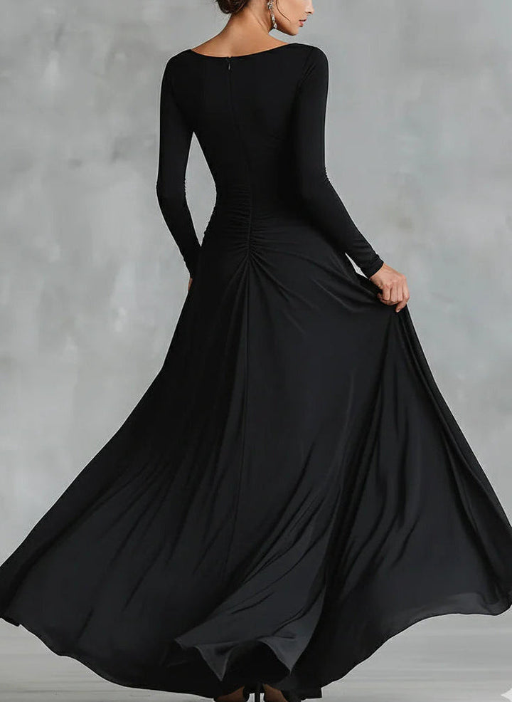 Adele – Elegant Black Crepe Maxi Dress