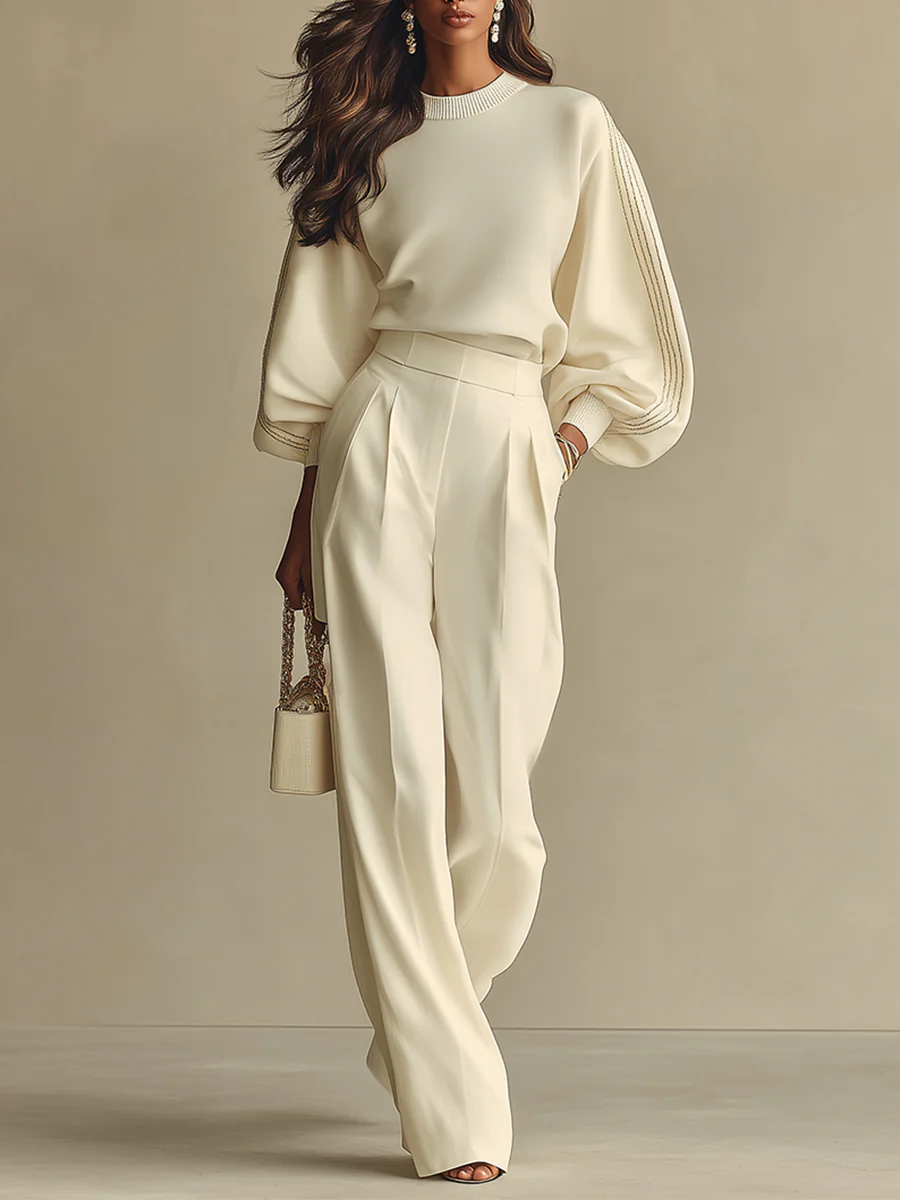 Ivory Ribbed Knit Set by Livia