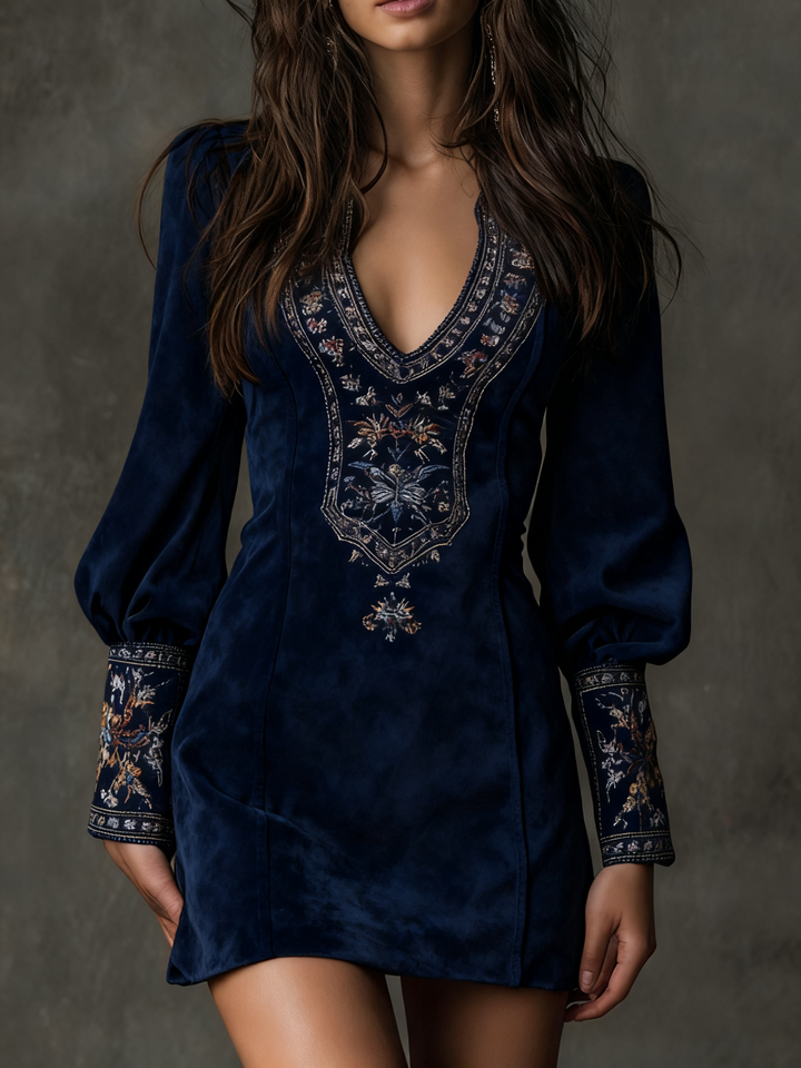 Emily – Chic Short Dress with Suede Finish