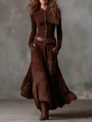 Keeva - Navy Suede Belted Maxi Dress