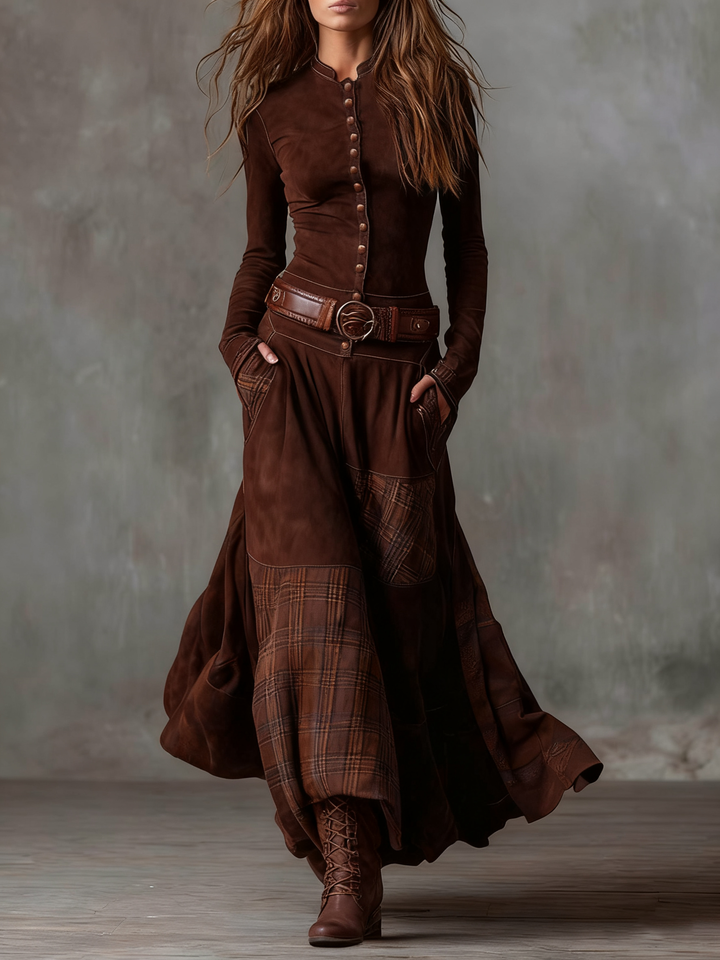 Keeva - Navy Suede Belted Maxi Dress