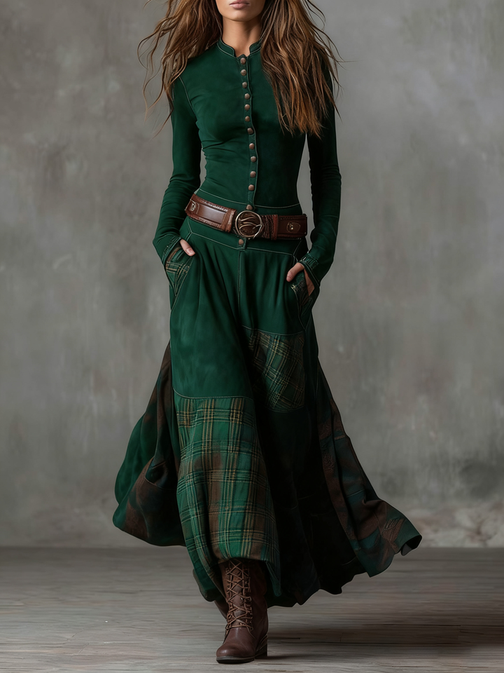 Keeva - Navy Suede Belted Maxi Dress