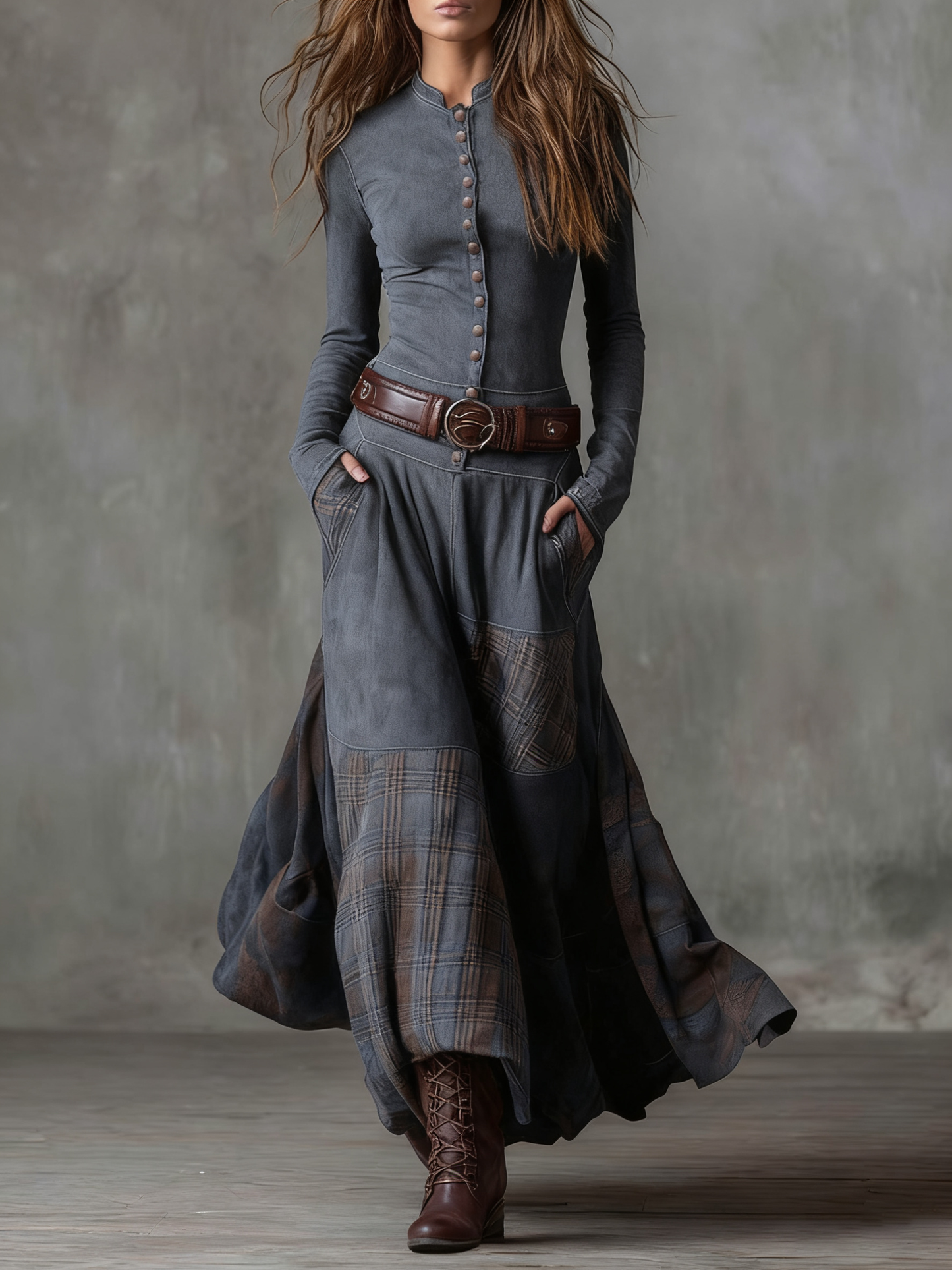 Keeva - Navy Suede Belted Maxi Dress