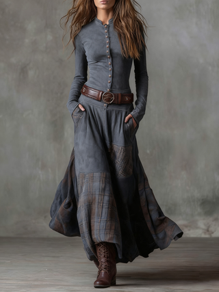 Keeva - Navy Suede Belted Maxi Dress