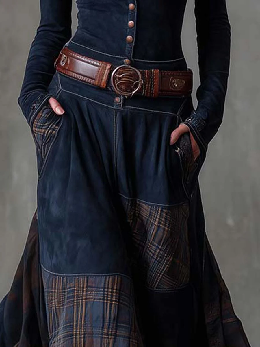 Keeva - Navy Suede Belted Maxi Dress