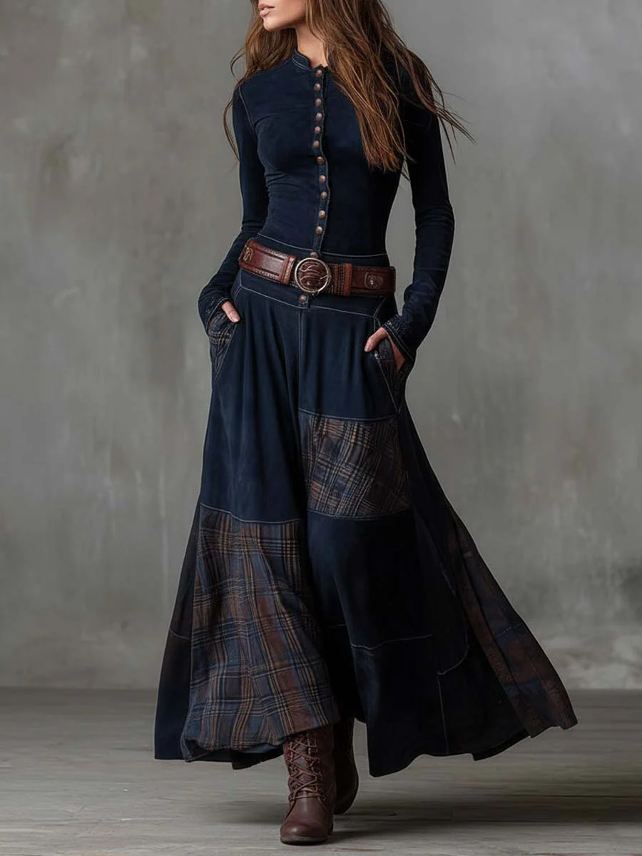 Keeva - Navy Suede Belted Maxi Dress