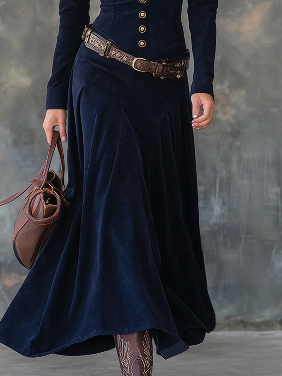 Guinevere – Suede Maxi Dress with Side Slit