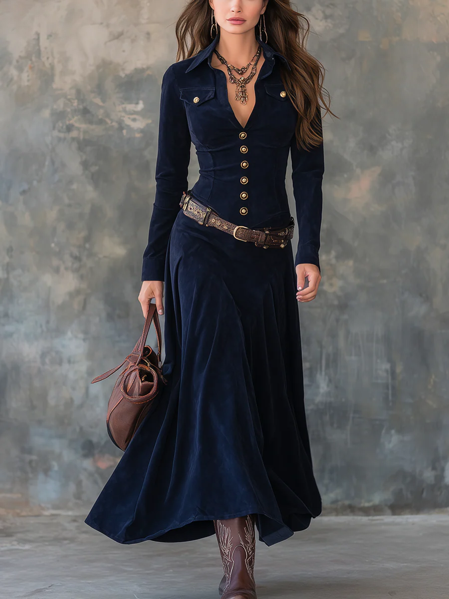 Guinevere – Suede Maxi Dress with Side Slit