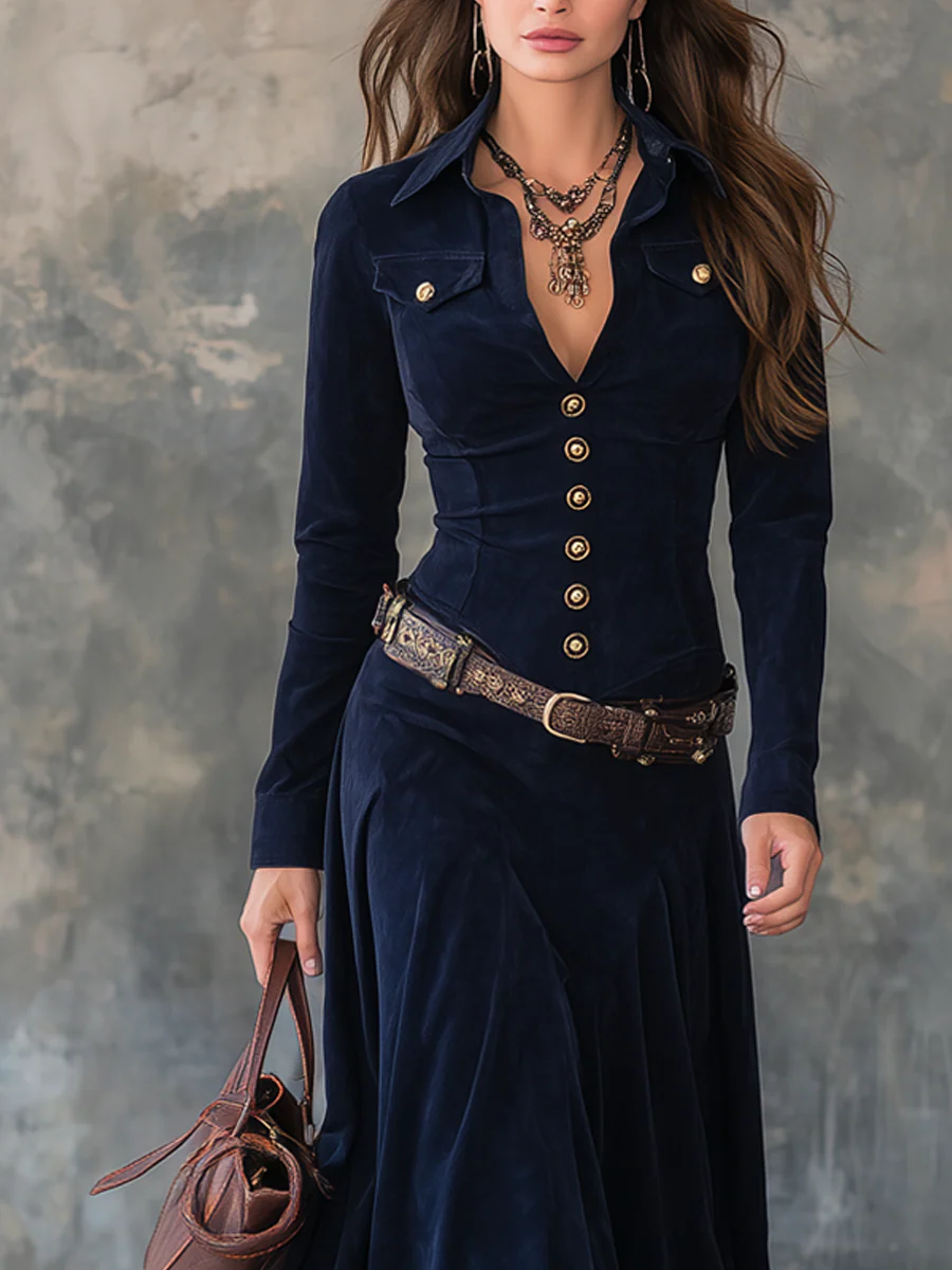 Guinevere – Suede Maxi Dress with Side Slit