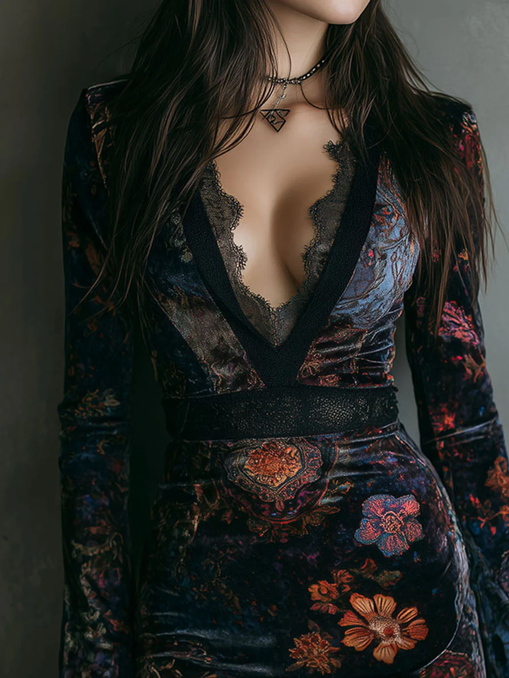 Tallis – Mini Dress in Floral Velvet