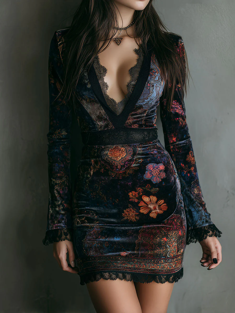 Tallis – Mini Dress in Floral Velvet