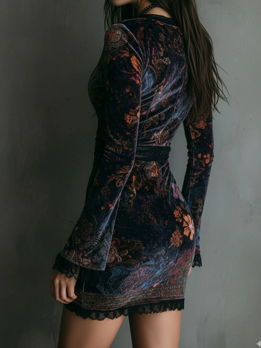 Tallis – Mini Dress in Floral Velvet
