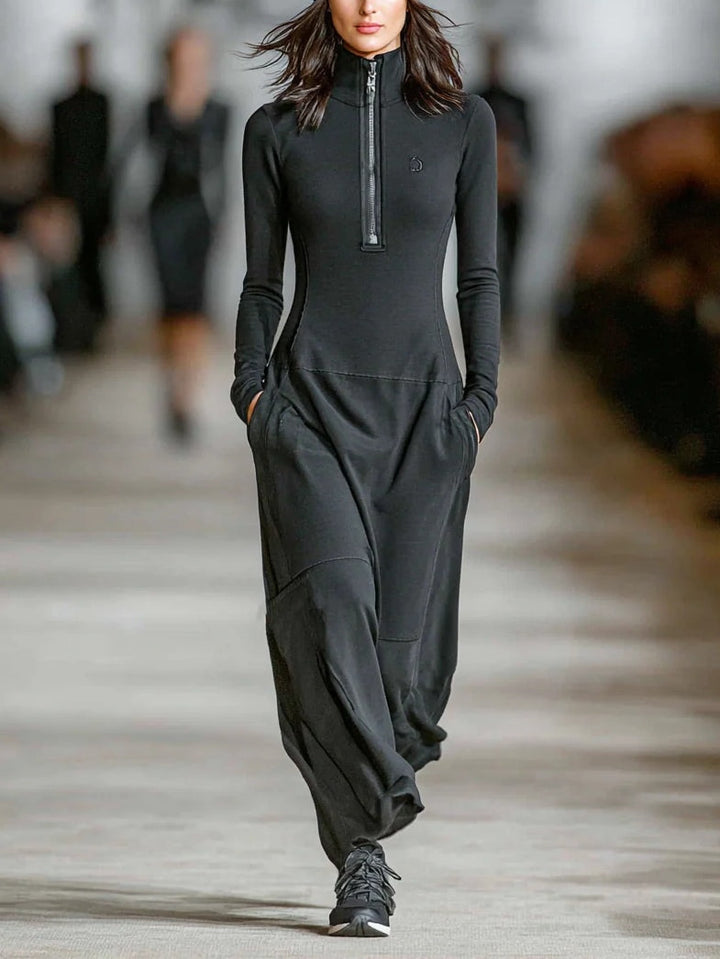 Winslow - Black Zip-Up Maxi Dress with Turtleneck