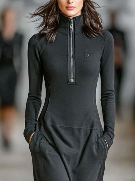 Winslow - Black Zip-Up Maxi Dress with Turtleneck