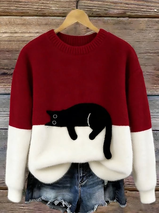 Relaxed Fit Cat Graphic Sweater