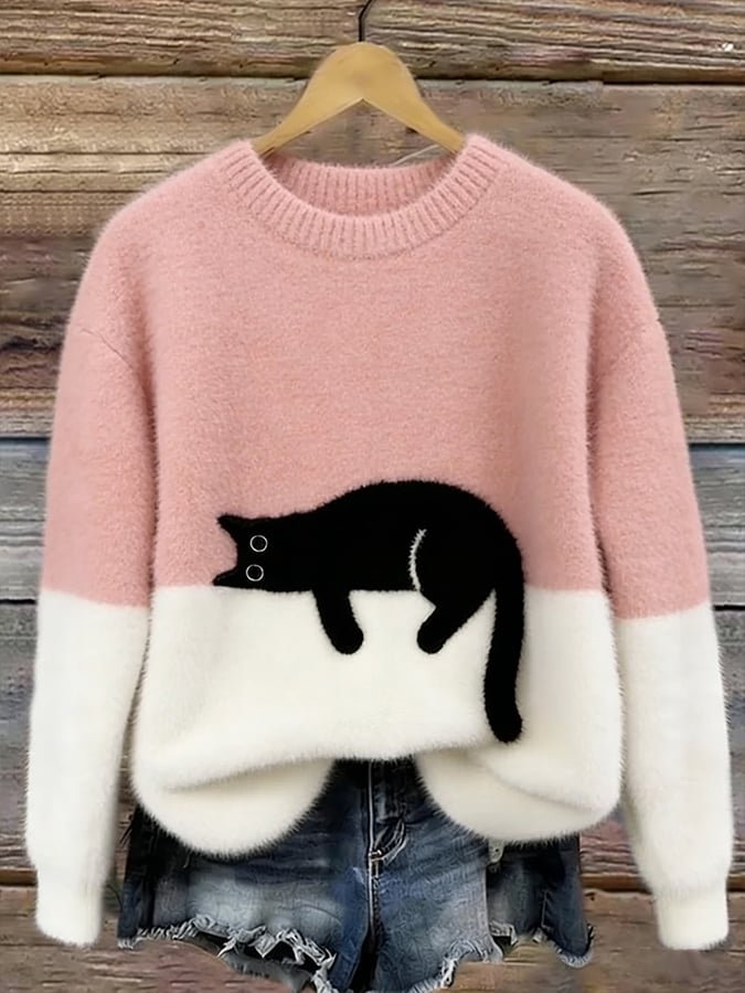 Relaxed Fit Cat Graphic Sweater