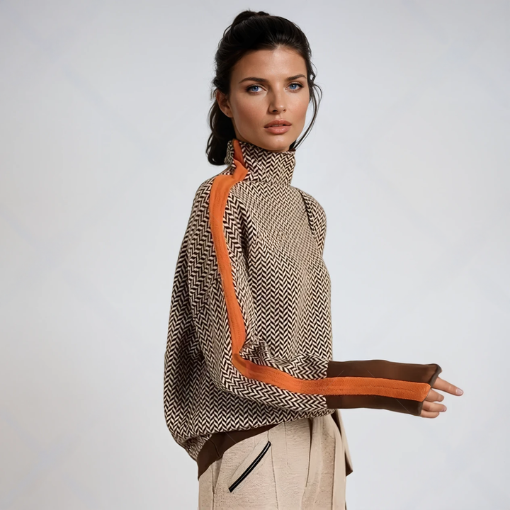 Grace – Effortlessly Elegant High-Neck Striped Sweater