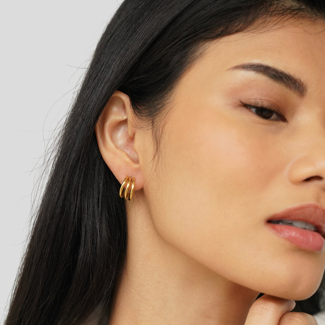 Triple Gold Hoop Earrings