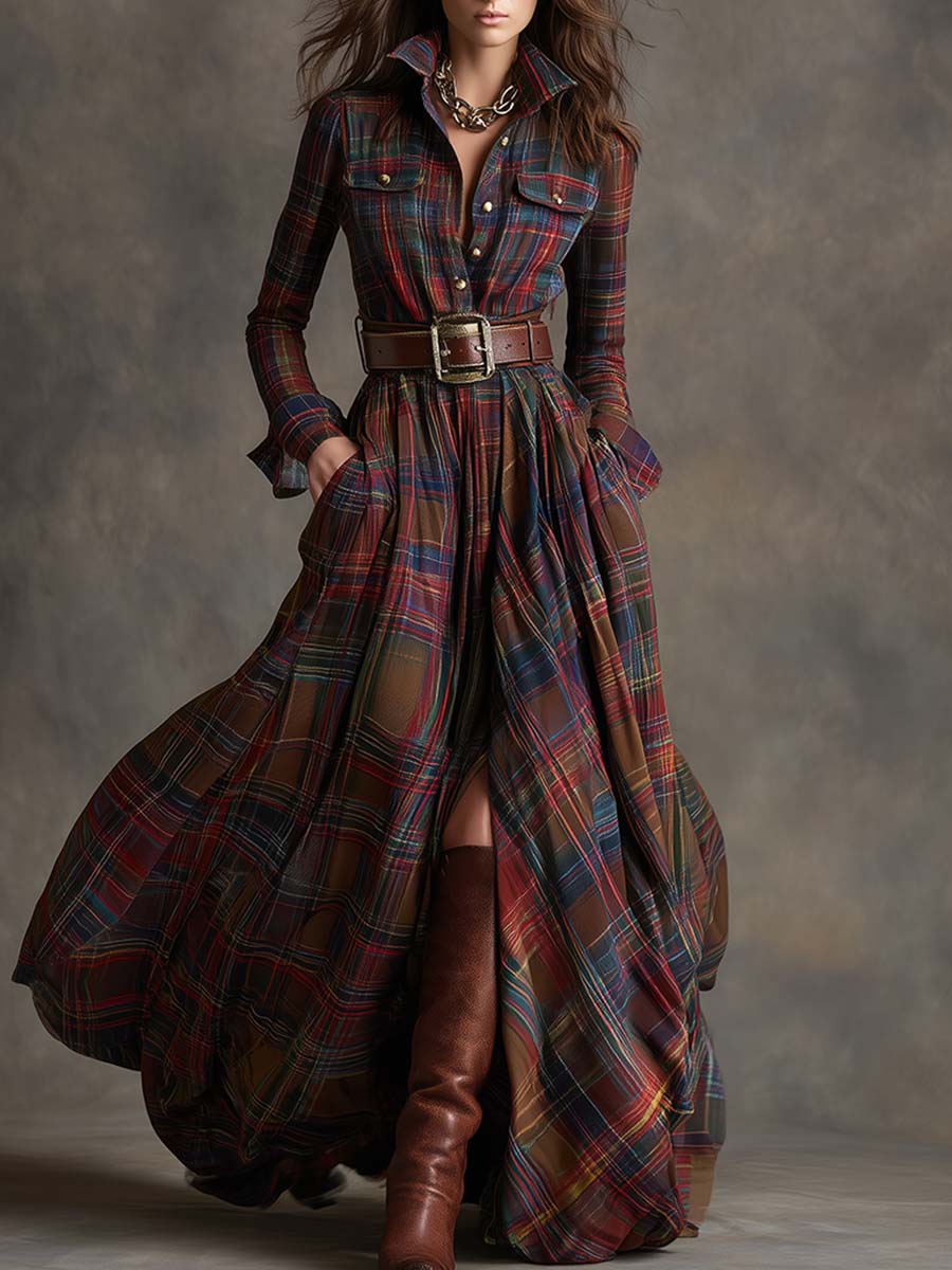 Jessica – Classic Checked Maxi Shirt Dress