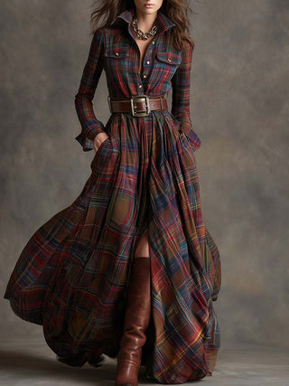 Jessica – Classic Checked Maxi Shirt Dress