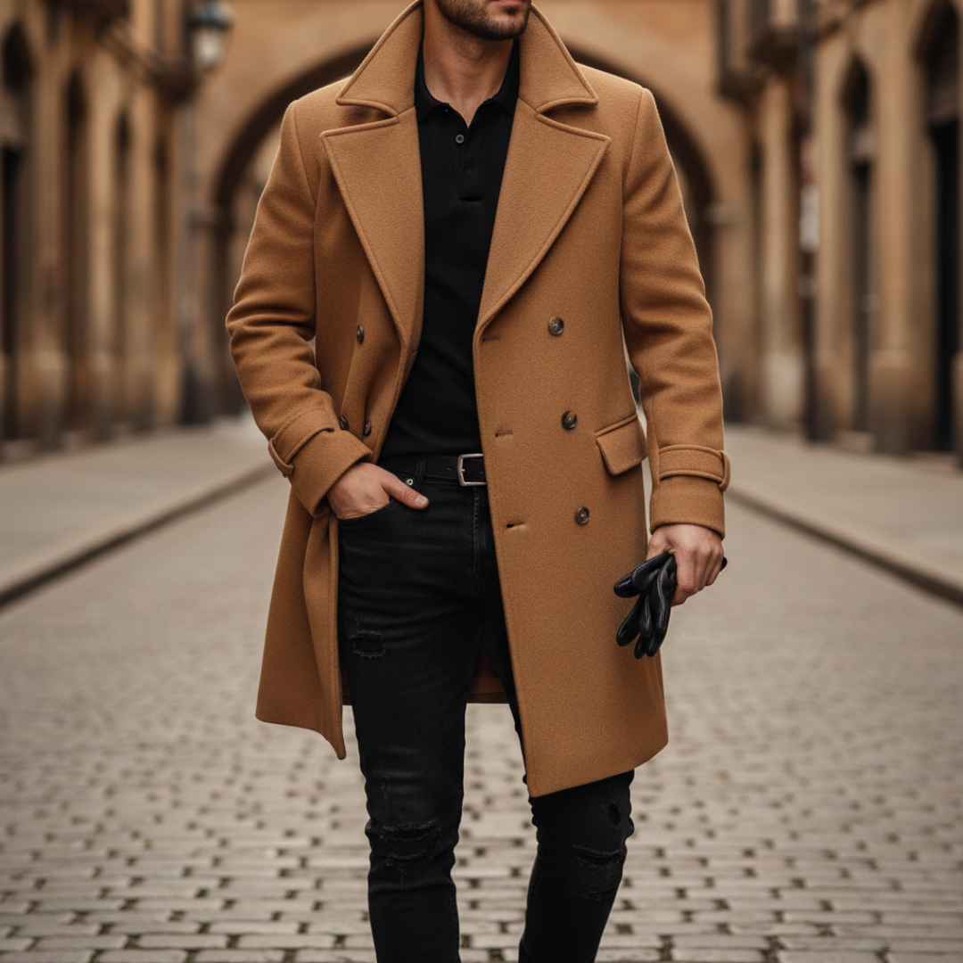Monty - Men's Double-Breasted Wool Blend Overcoat